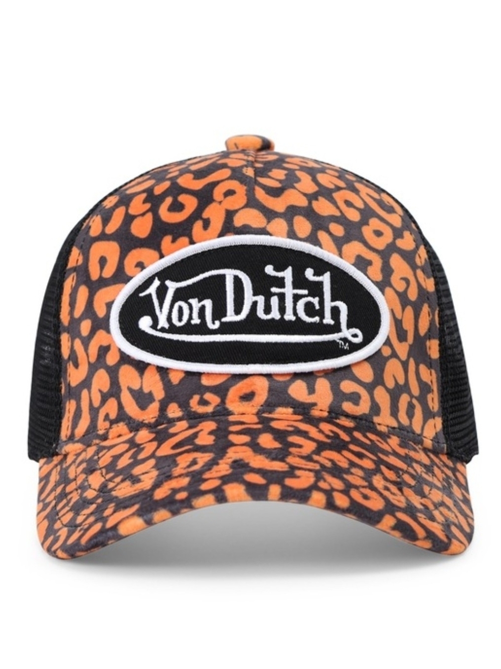 Von Dutch  Leopard Trucker Hat with Black Mesh Logo Patch